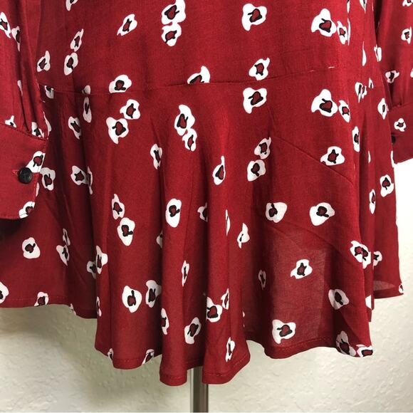 Anthropologie 11 1 Tylho red white floral button down tunic top Extra Small XS - Picture 15 of 16